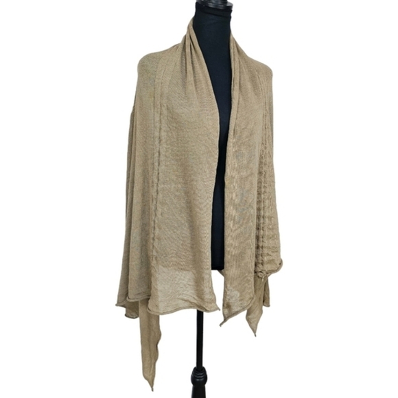 Fabiana Fillippi Italian Flax Linen Blend Beige Cinched Open Draped Cardigan L - Picture 4 of 11